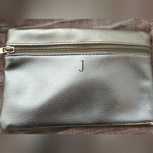 The Best Inital Is "J" Gold Leather Clutch with Monogram and Zipper